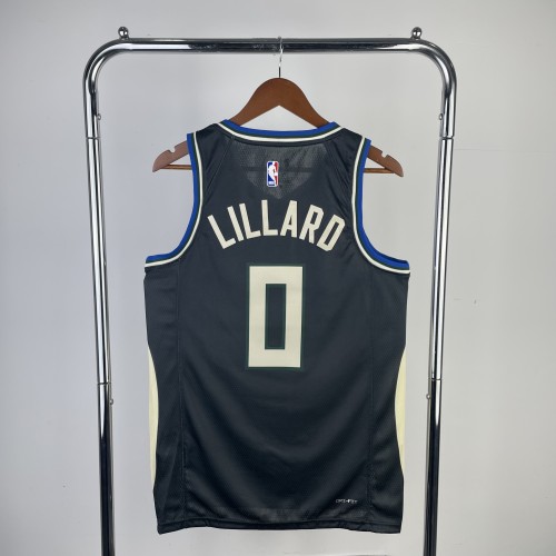 23 NBA Bucks Flying Man Limited #0 Lillard Basketball Jersey
