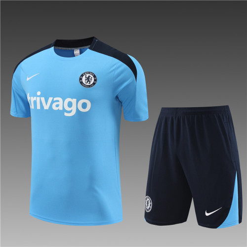 24/25 Chelsea kids short -sleeved Light blue training suit
