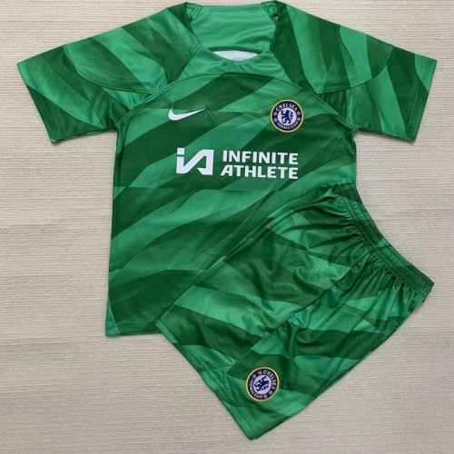 23/24 Chelsea goalkeeper green kids kit with socks