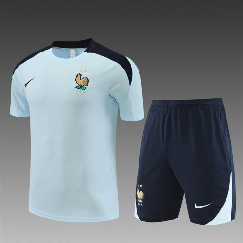 24/25 France short -sleeved training  Adult suit Light Blue