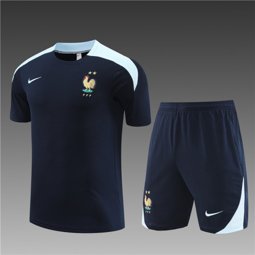 24/25 France short -sleeved training Adult suit Royal Blue