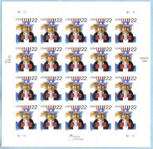 Uncle Sam 22 cent, 5 Sheets of 20, total 100 PCS