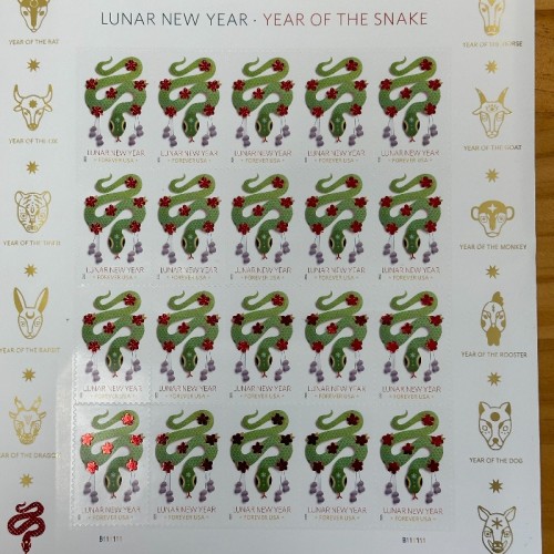 2025 Year Of The Snake, 5 Sheets of 20PCS, Total 100pcs