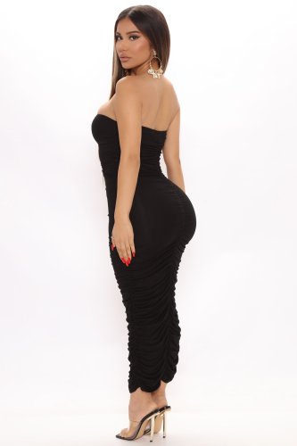 Carley Ruched Midi Dress - Black