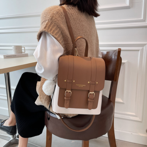 2021 European And American Fashion New Leather Solid Color Backpack