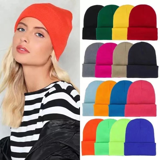 Men Women Beanie Hat Winter Wool Knitted Baggy Pull On Soft Caps