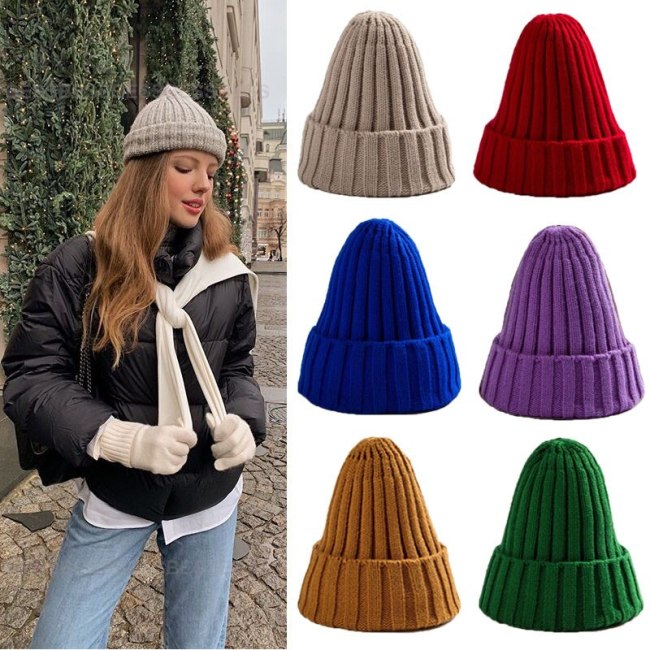 Men Women Beanie Hat Winter Wool Knitted Baggy Pull On Soft Caps