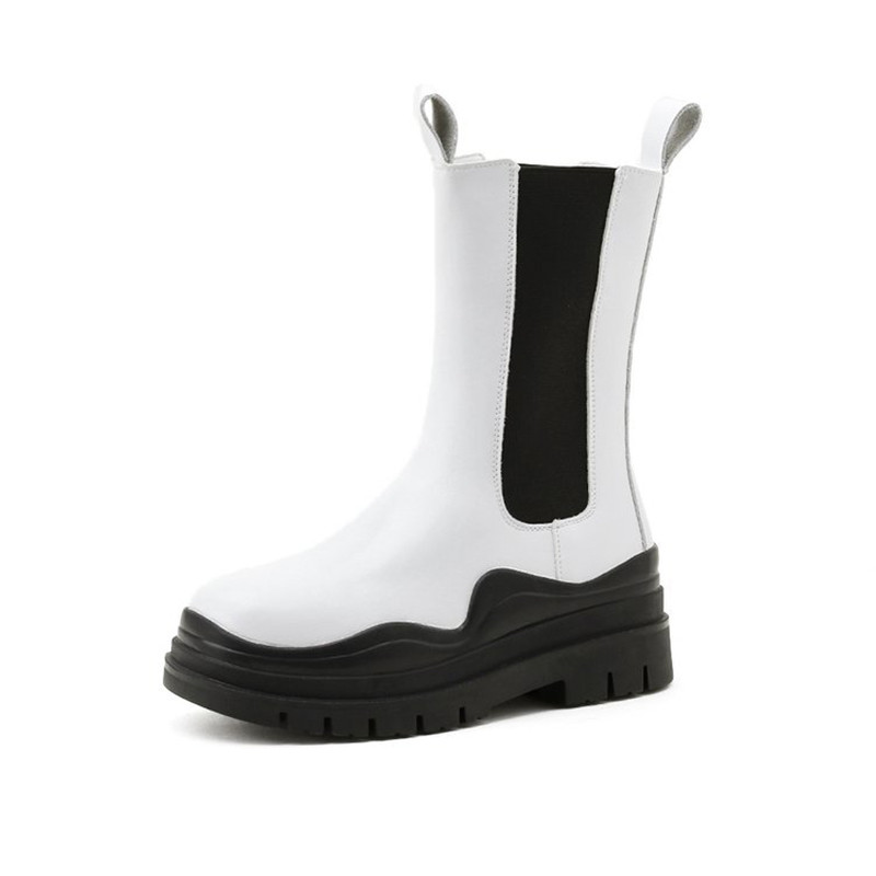 Women Boots Platform Chelsea Chunky Tread Sole Combat Martin Mid-calf Boots 35-40