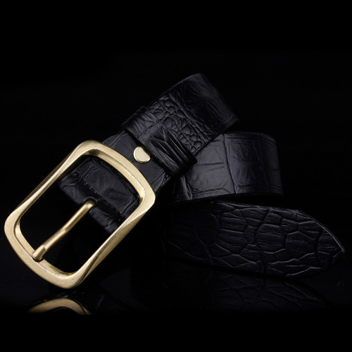 Women Men Belt 3.3 cm Adjustable Cowhide Leather Buckle Belt Unisex