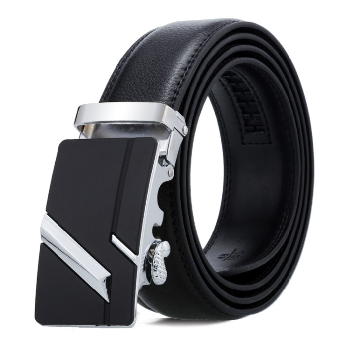 Women Men Belt 3.3cm Cowhide Leather Buckle Belt Unisex