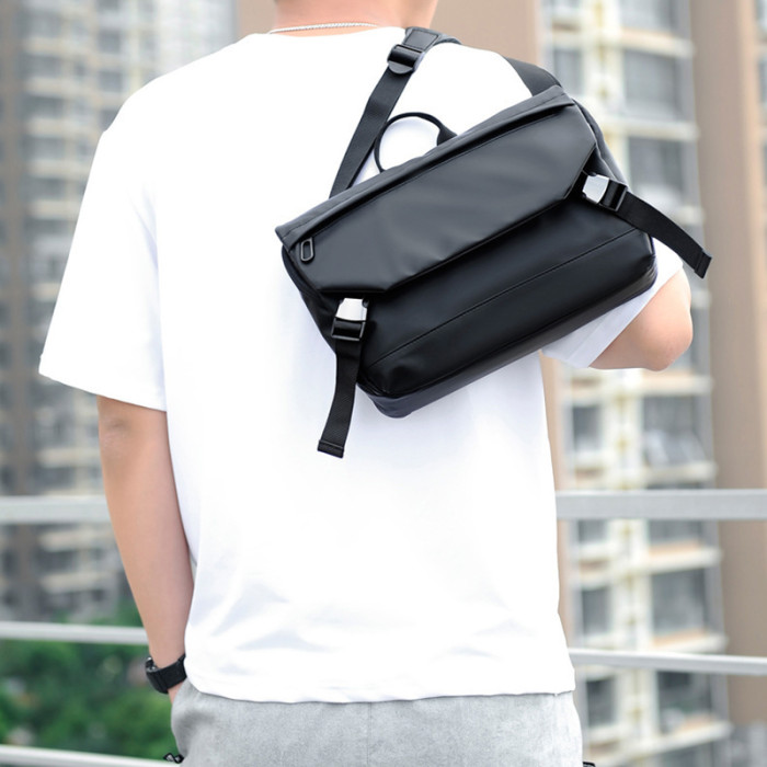 Men Messenger Shoulder Bag Leather Black Cloth Crossbody Sling Handbags Business Houlder Bag