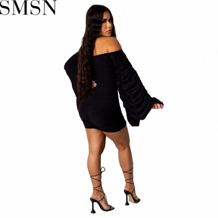 Plus Size Dress European and American style dress Amazon hot solid color draped dress