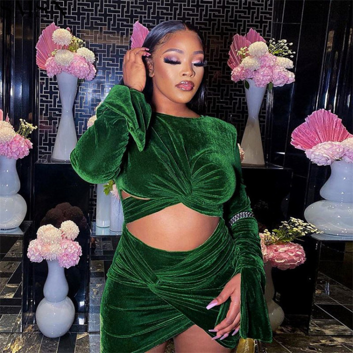 Plus Size Dress Amazon new product autumn and winter round neck hollow bell sleeve sexy irregular dress