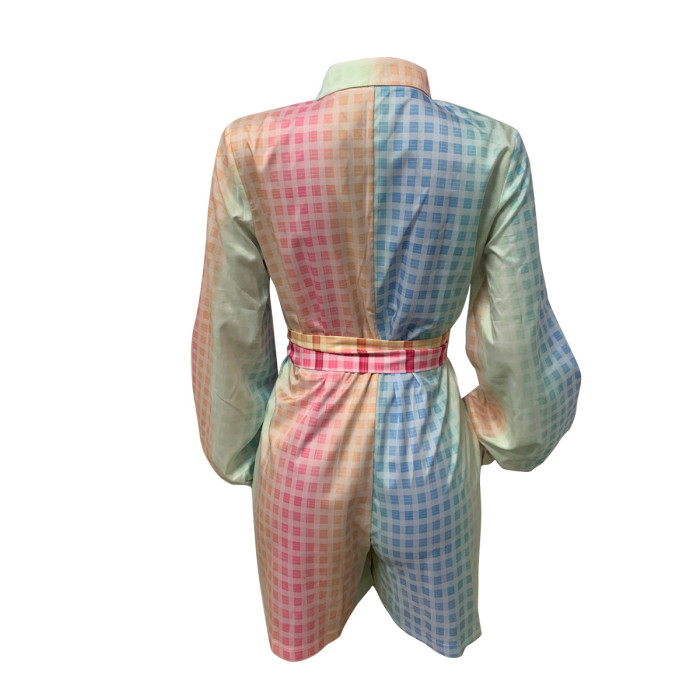 Sexy printed lantern sleeve jumpsuit shorts