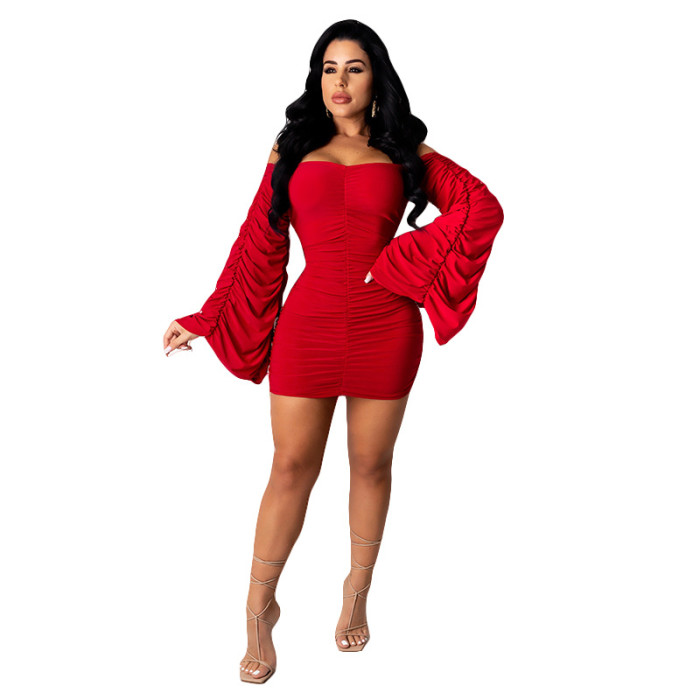 Plus Size Dress European and American style dress Amazon hot solid color draped dress