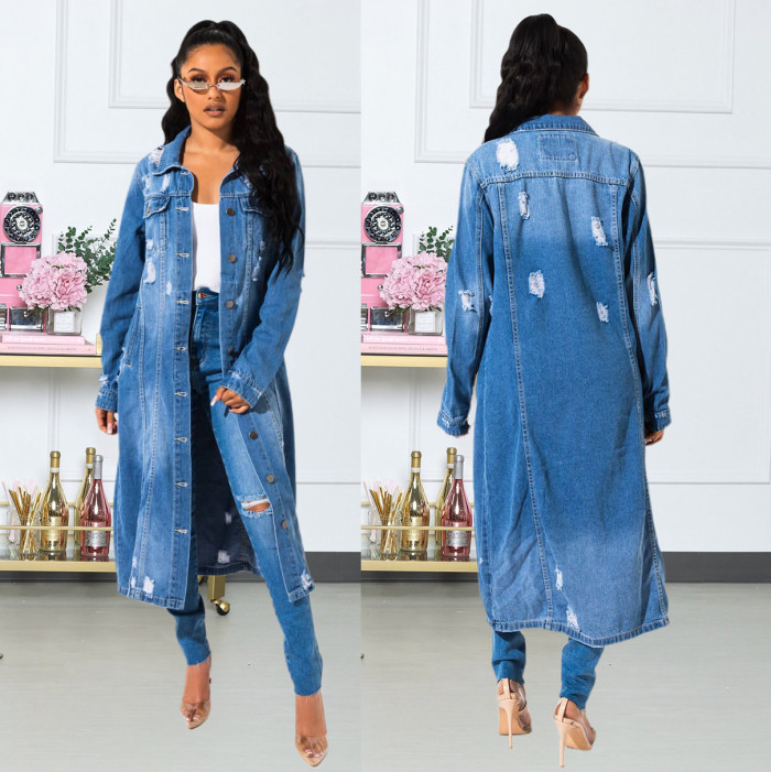 New denim long Cape hole dress