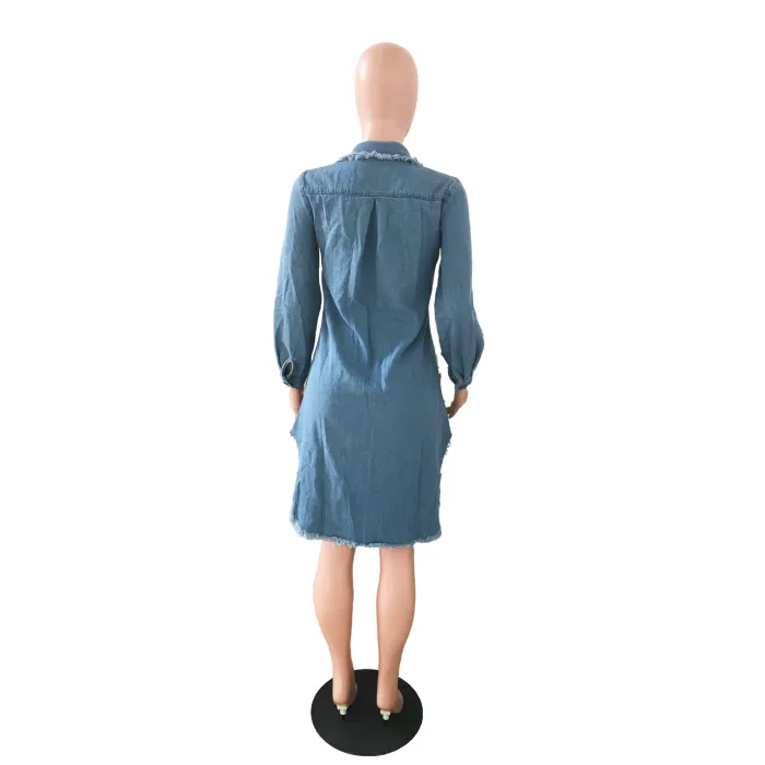 Sexy hole tassel denim dress