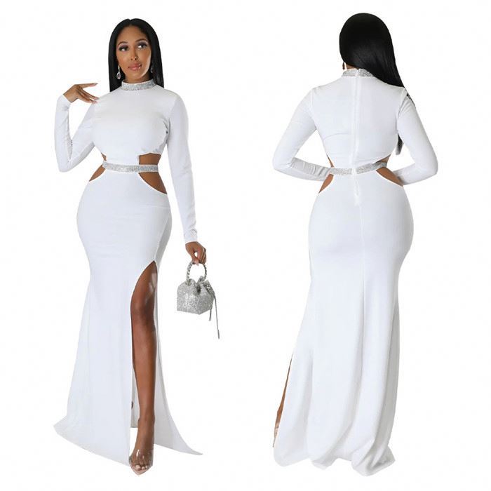 Boutique fashion side split bodycon dress ladies sexy elegance hollow out evening dress