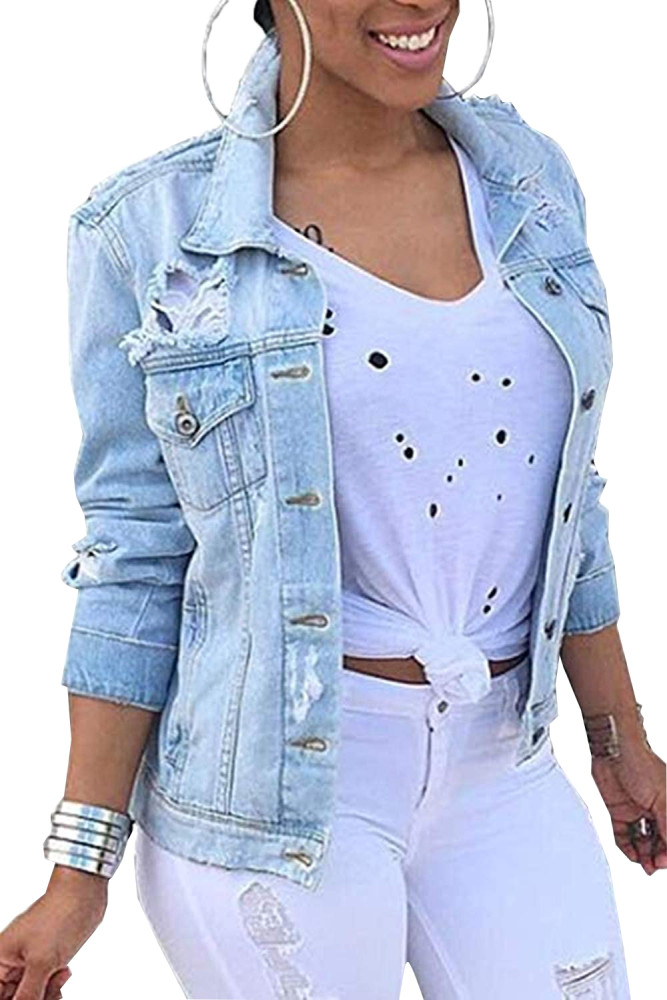 Washed women's slim denim jacket