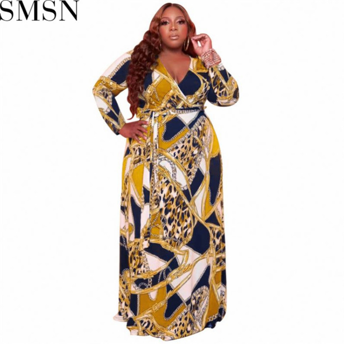 Plus Size Dress Amazon autumn and winter New V neck stretch knitted large size women dress with belt