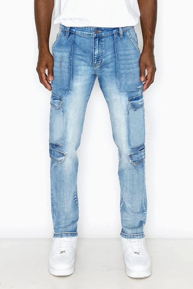 Fashion elastic jeans men's cargo pants