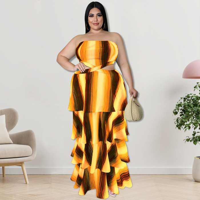 Plus Size Dress Wholesale Tube Top Vertical Bar Large Swing Dress