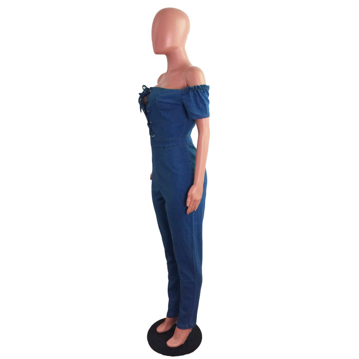 Fashion corns strap sexy denim Jumpsuit