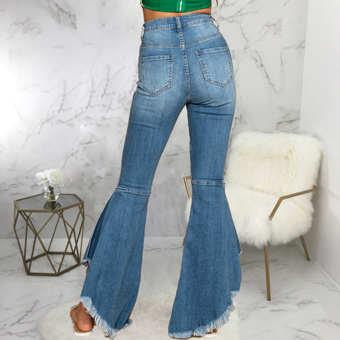 Fashion stitched jeans flared pants with holes