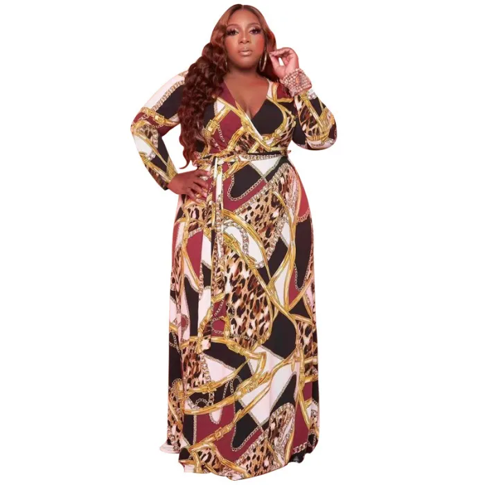 Plus Size Dress Amazon autumn and winter New V neck stretch knitted large size women dress with belt