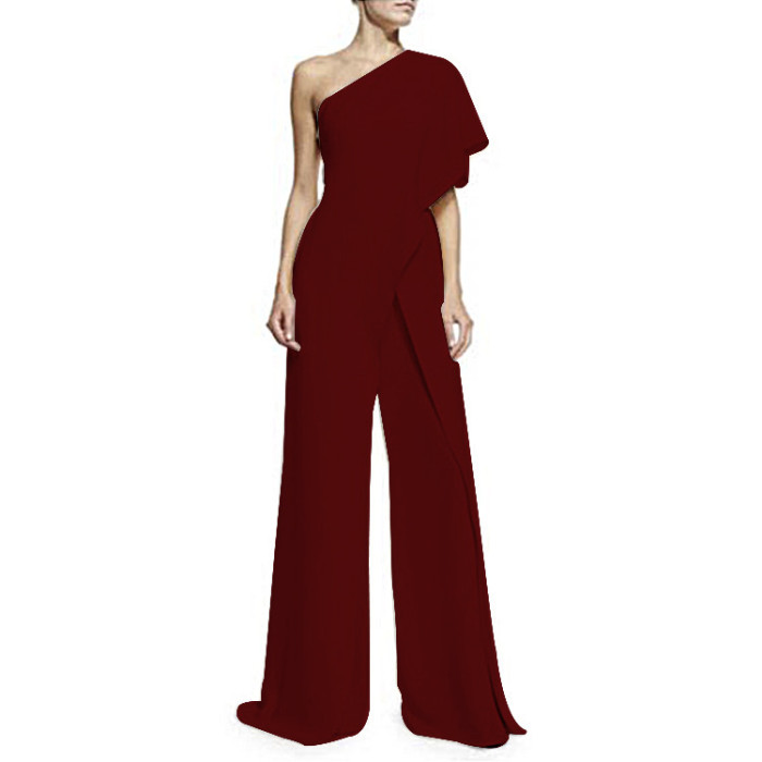 Sexy Sleeveless Slant Shoulder Wide Leg Pants