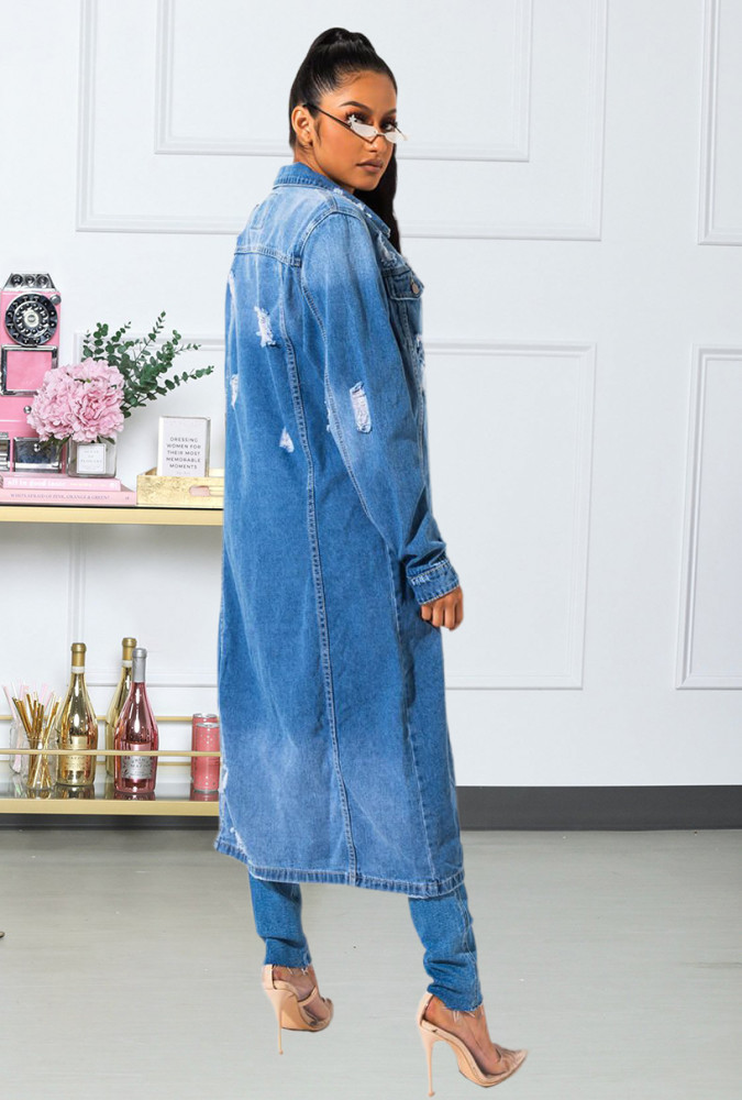 New denim long Cape hole dress