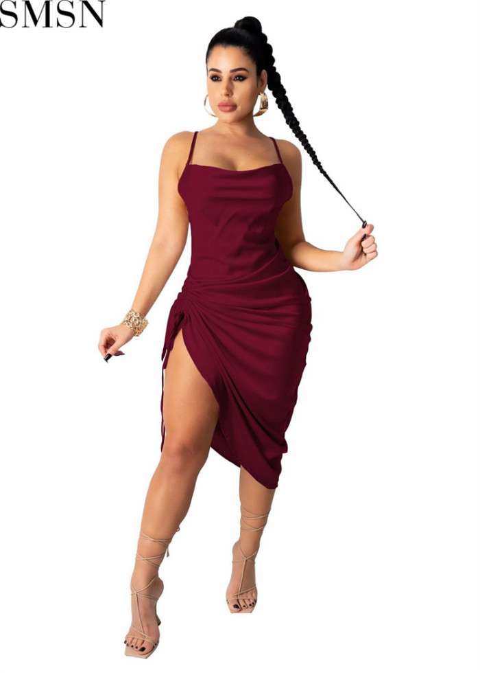 Plus Size Dress 2022 Amazon European and American Summer Solid Color Sexy Dress