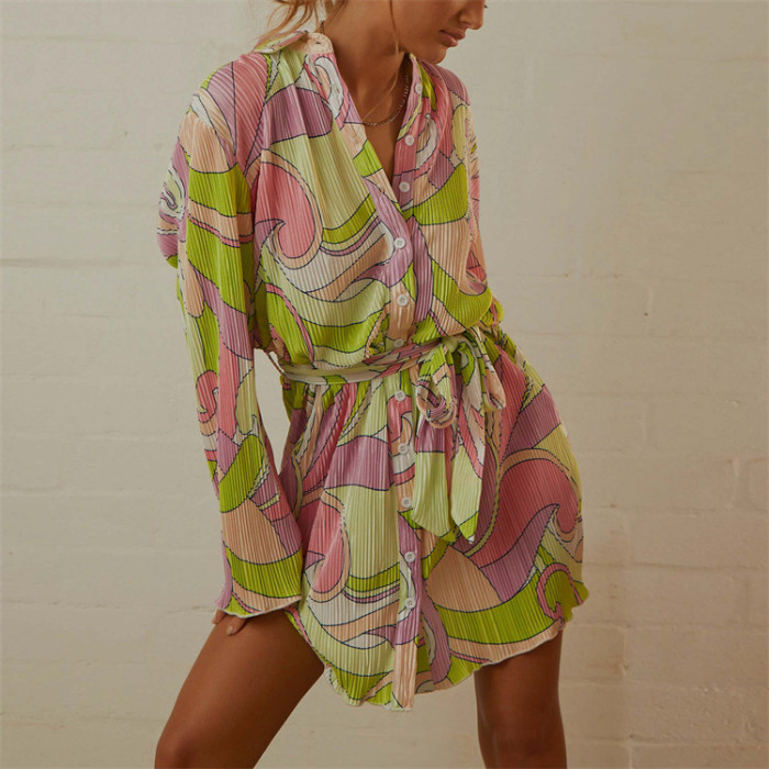 Casual Dress Flower Print Lapel Lapel Single Breasted Cardigan Long Sleeve Dress Women