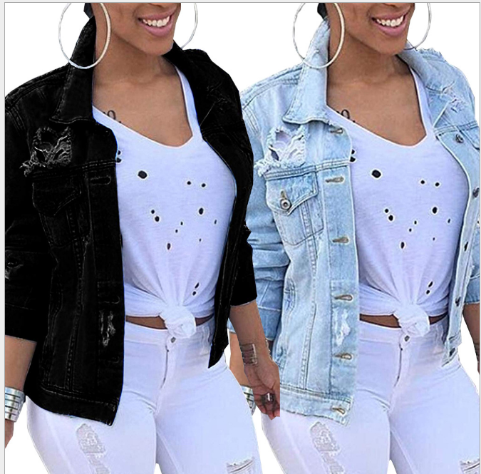 Washed women's slim denim jacket