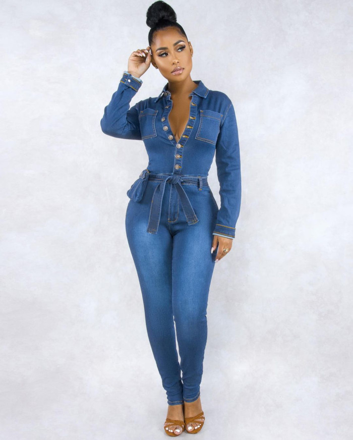 Fashion casual sexy denim Jumpsuit