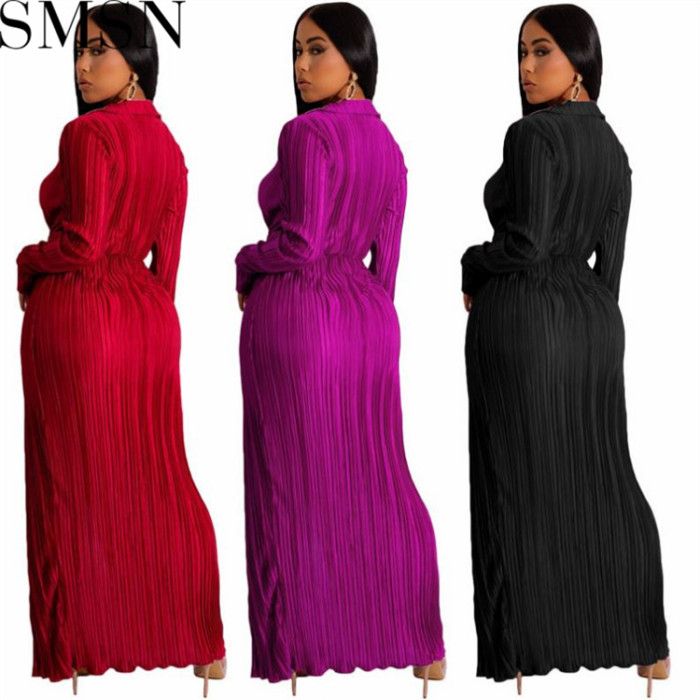 Plus Size Dress Europe and America sexy slit dress Amazon autumn and winter New V neck long sleeve pleated dress