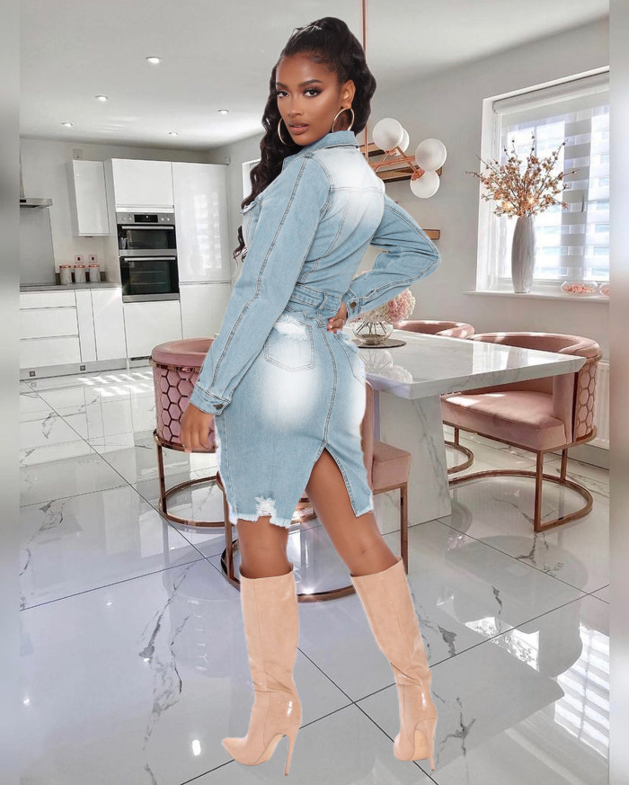 Fashion ripped denim dress