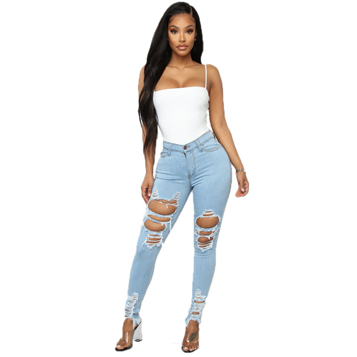 Sexy hole wash slim stretch jeans Leggings