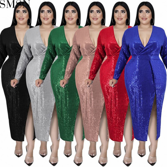Plus Size Dress fall women clothing wholesale Velvet Bottom embroidered sequined dress