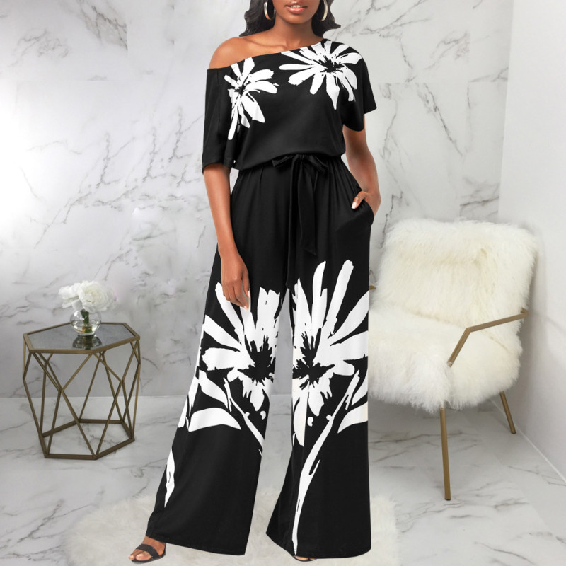 Sexy fashion digital printed short sleeve jumpsuit