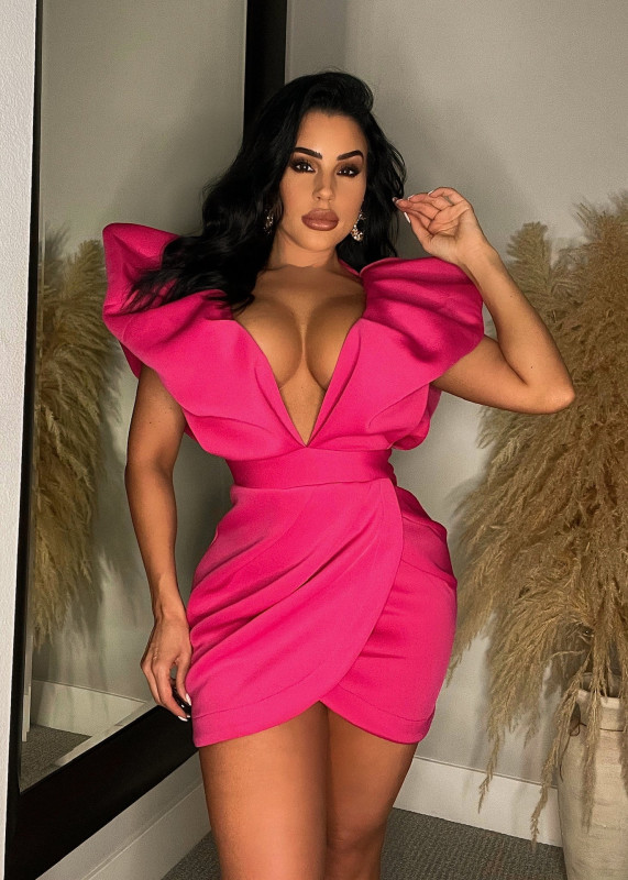 Fashion Ruffle Shoulder Deep V Sexy Lantern Sleeve Dresses For Women