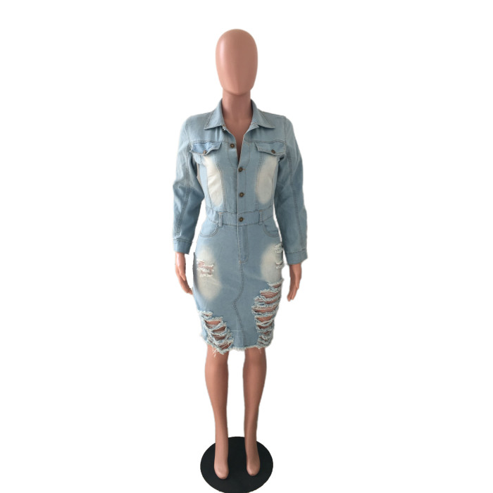 Fashion ripped denim dress