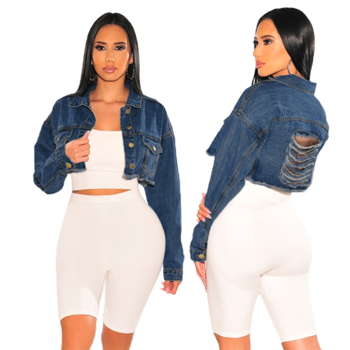 Fashion short hole fall winter denim jacket