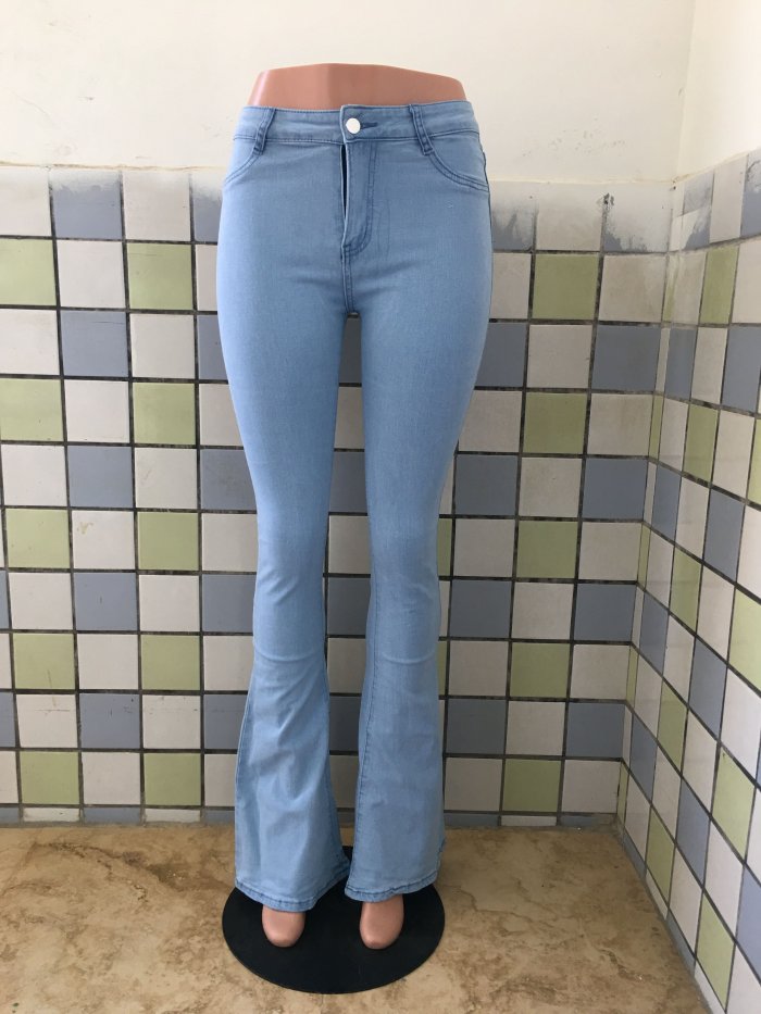 Denim high waist leg flared trousers