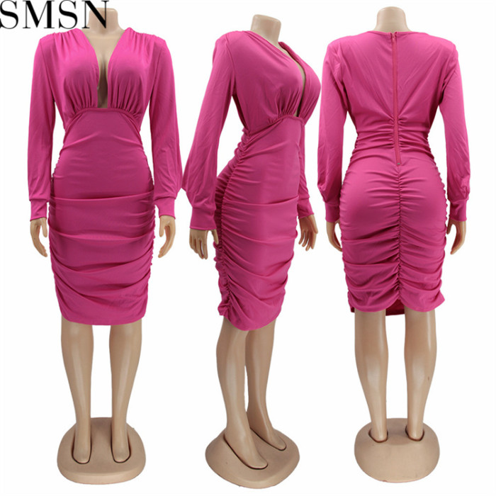 Plus Size Dress Amazon hot sale solid color layered effect sheath sexy dress