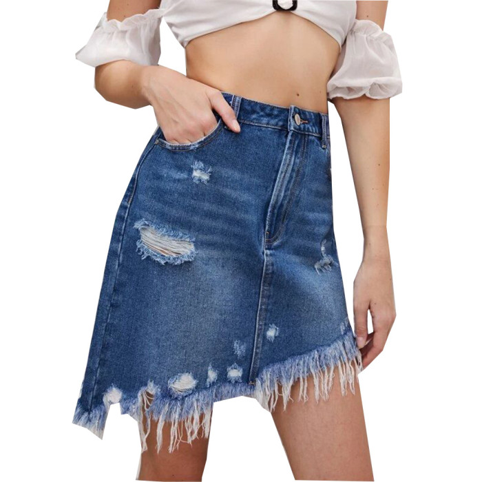 Fashion hole bag hip irregular elastic skirt