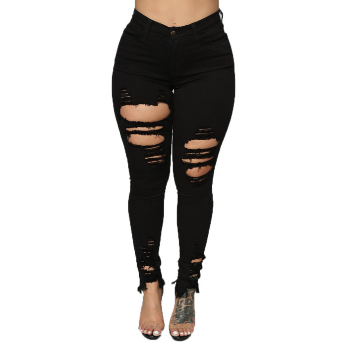 Sexy hole wash slim stretch jeans Leggings