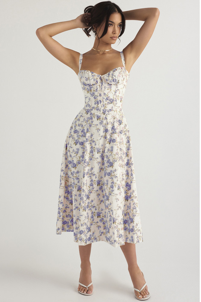 Elegant Floral Print Large Swing Dress