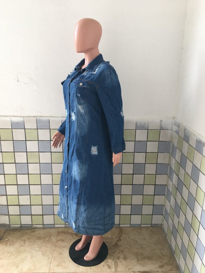 New denim long Cape hole dress