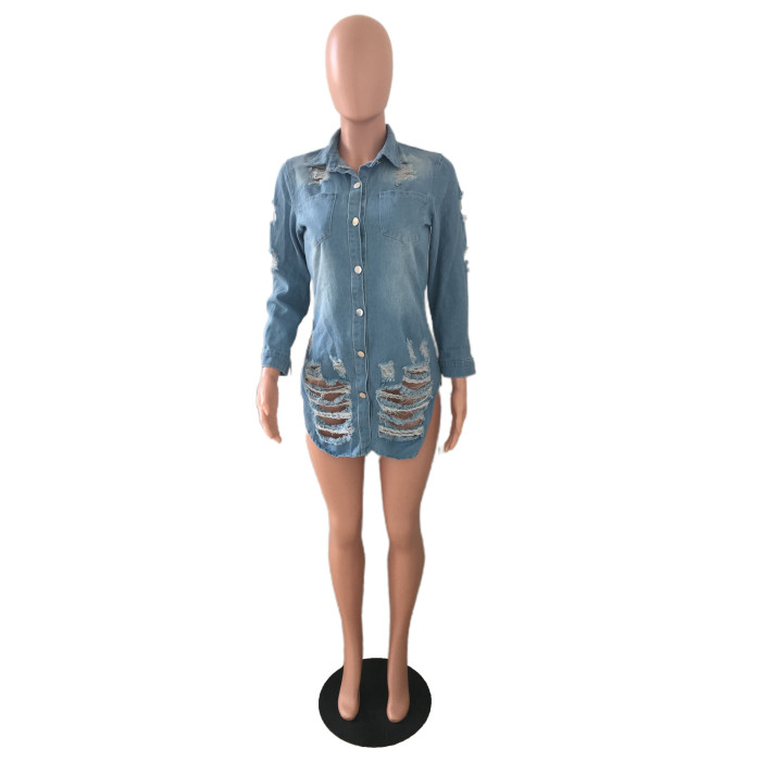 Sexy thin denim coat Long Sleeve Dress
